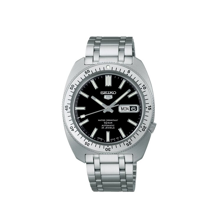 Seiko horloge met een kast in staal, met een wijzerplaat in het zwart en een diameter van 38 mm