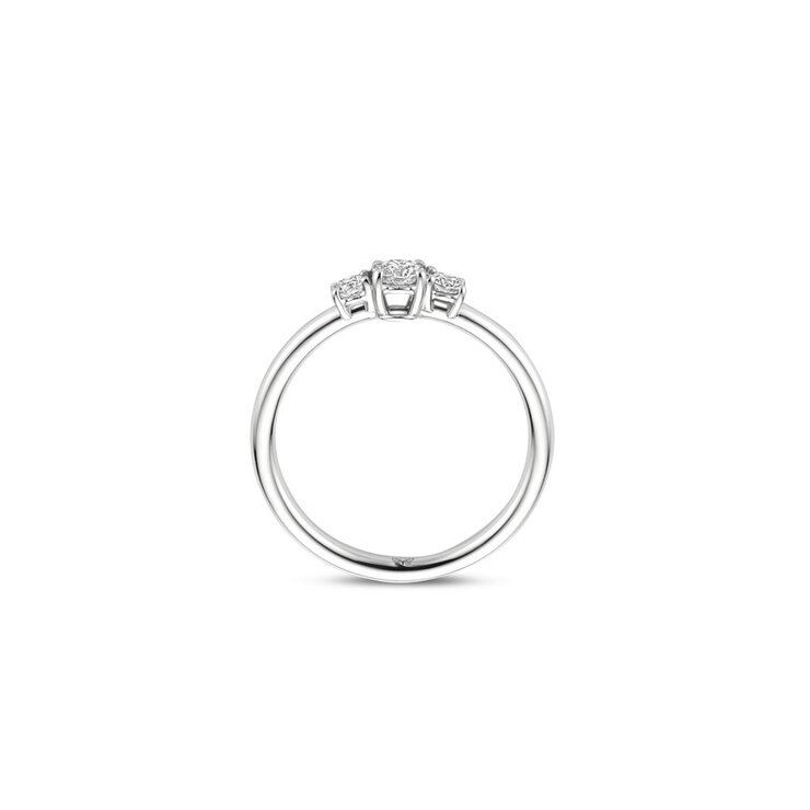 The Exclusive Collection verlovingsring in wit goud 18kt met briljant (ronde diamant) van 0,17 karaat als hoofdsteen omringd door briljanten van 0,13 karaat
