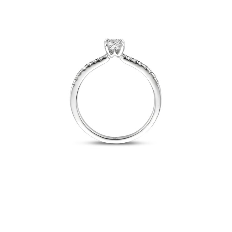 The Exclusive Collection verlovingsring in wit goud 18kt met briljant (ronde diamant) van 0,34 karaat als hoofdsteen omringd door briljanten van 0,12 karaat