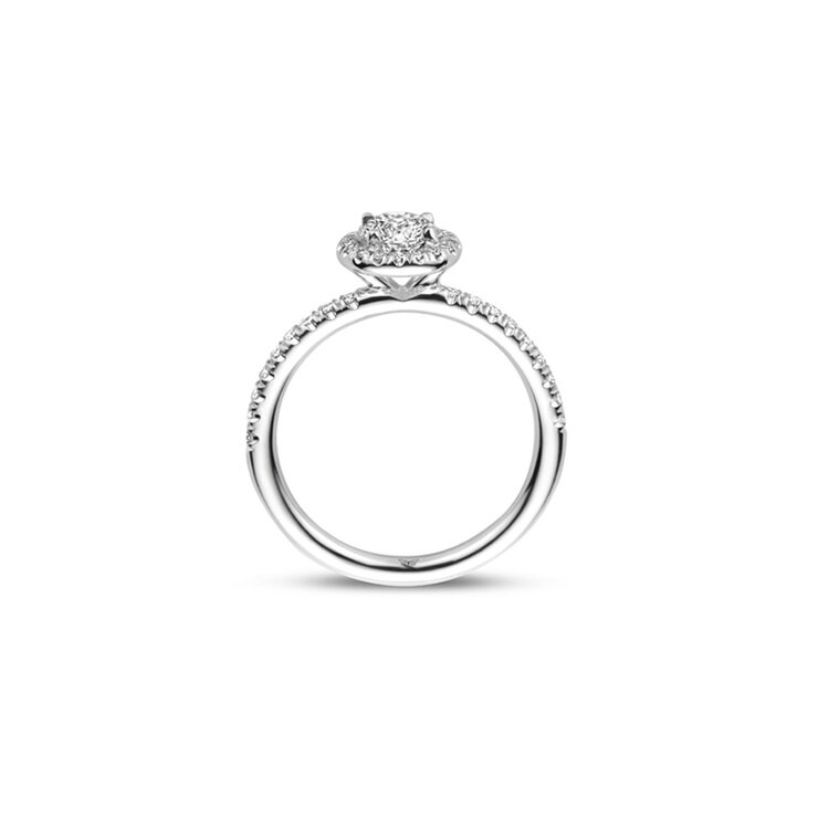 The Exclusive Collection verlovingsring in wit goud 18kt met briljant (ronde diamant) van 0,51 karaat als hoofdsteen omringd door briljanten van 0,30 karaat