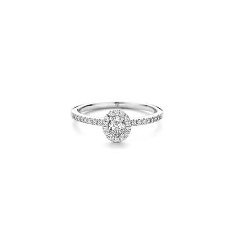 bague de fiançailles The Exclusive Collection en or blanc 18 ct avec diamant ovale de 0.22 carat comme pierre principale entouré de briljants de 0,21 karaat