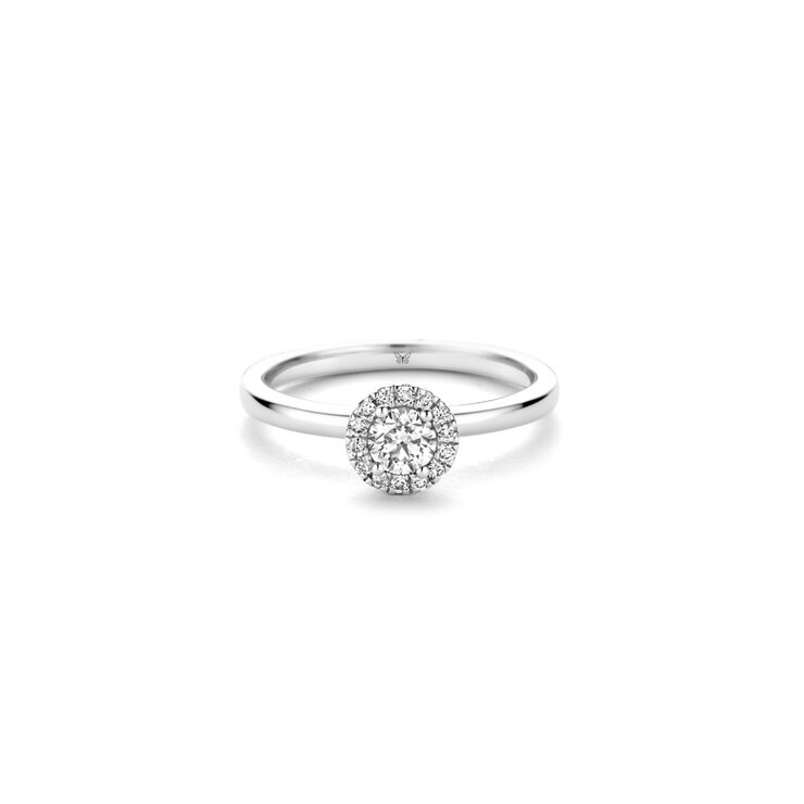 bague de fiançailles The Exclusive Collection en or blanc 18 ct avec brillant (diamant rond) de 0.30 carat comme pierre principale entouré de briljants de 0,09 karaat