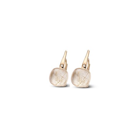 Bigli oorringen in rosé goud 18kt met quartz rutile & parelmoer omringd door briljanten van 0,02 karaat