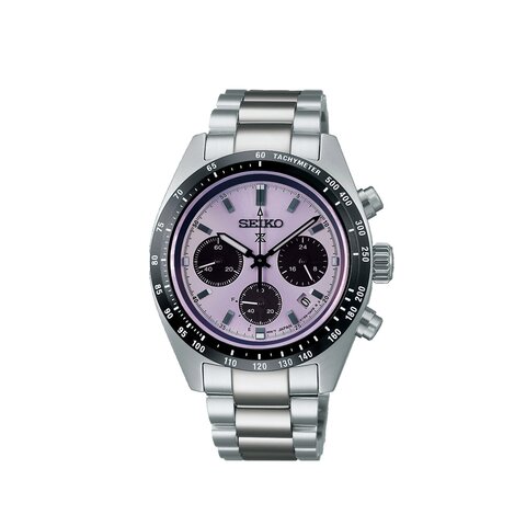 Seiko horloge met een kast in staal, met een wijzerplaat in het paars en een diameter van 39