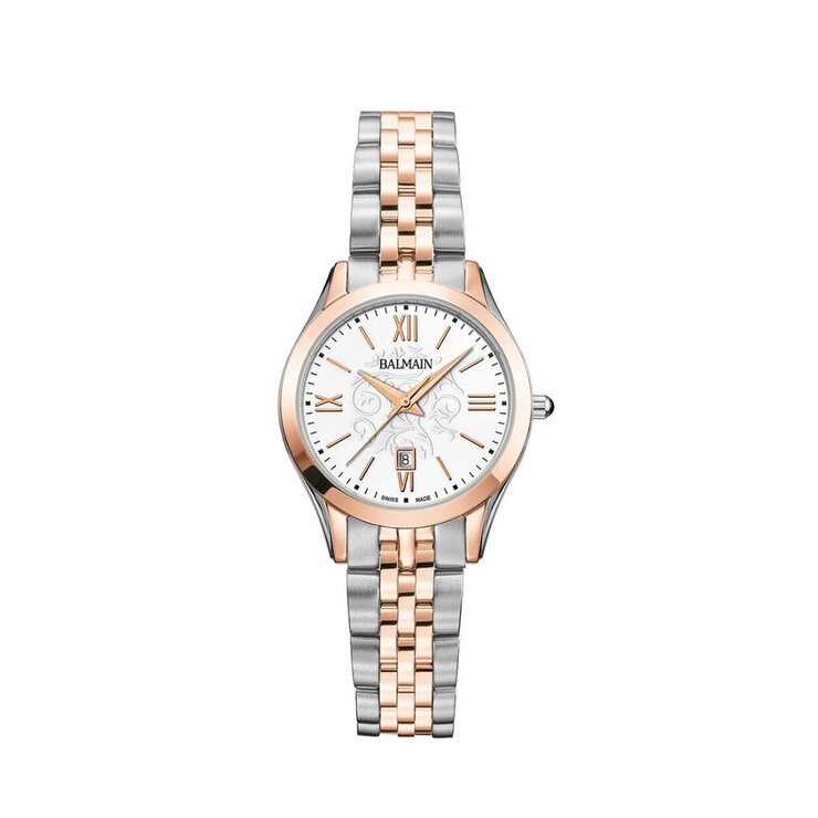 Balmain horloge met een kast in rosé pvd-coating op staal, met een wijzerplaat in het wit en een diameter van 30 mm