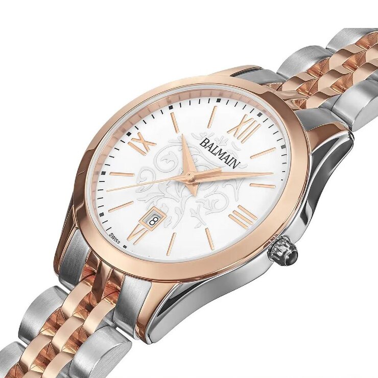 Balmain horloge met een kast in rosé pvd-coating op staal, met een wijzerplaat in het wit en een diameter van 30 mm