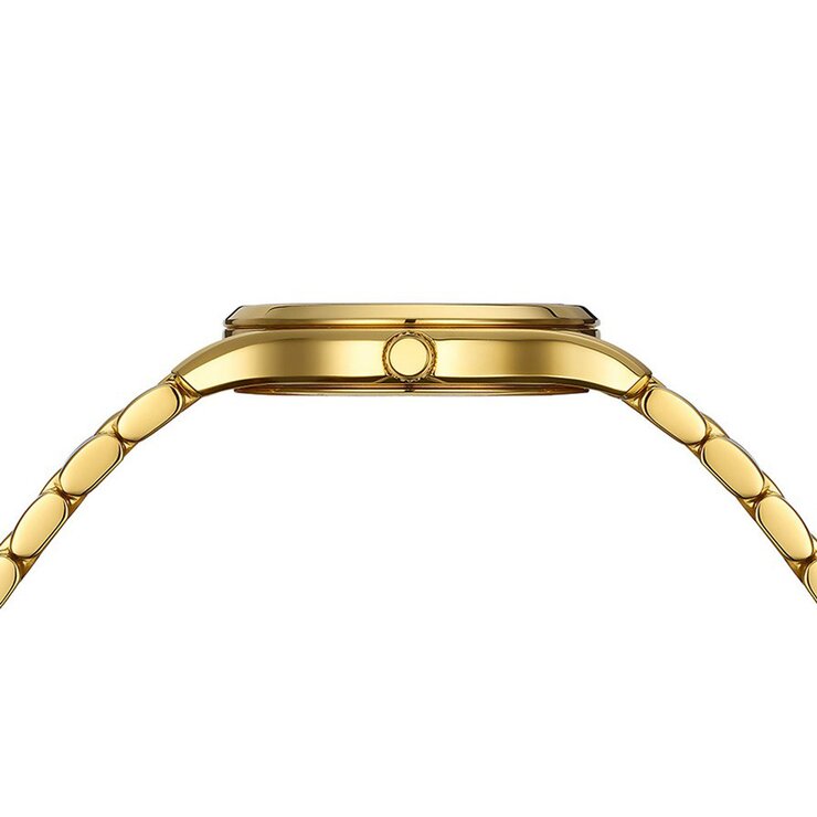 Balmain horloge met een kast in gele pvd-coating, met een wijzerplaat in het parelmoer met briljant en een diameter van 27.5 mm