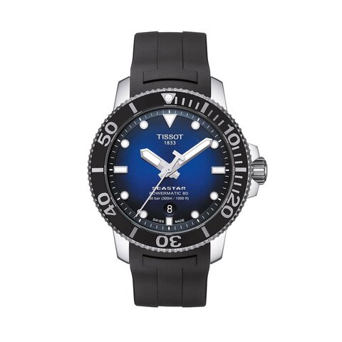 Tissot horloge met een kast in staal, met een wijzerplaat in het blauw en een diameter van 43