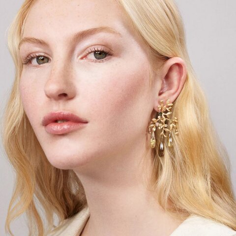 boucles d'oreilles Ole Lynggaard en or jaune 18 ct avec quartz & maansteen & toermalijn entouré de briljants de 0,06 karaat