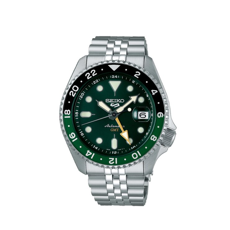 Seiko horloge met een kast in staal, met een wijzerplaat in het groen en een diameter van 42.5 mm