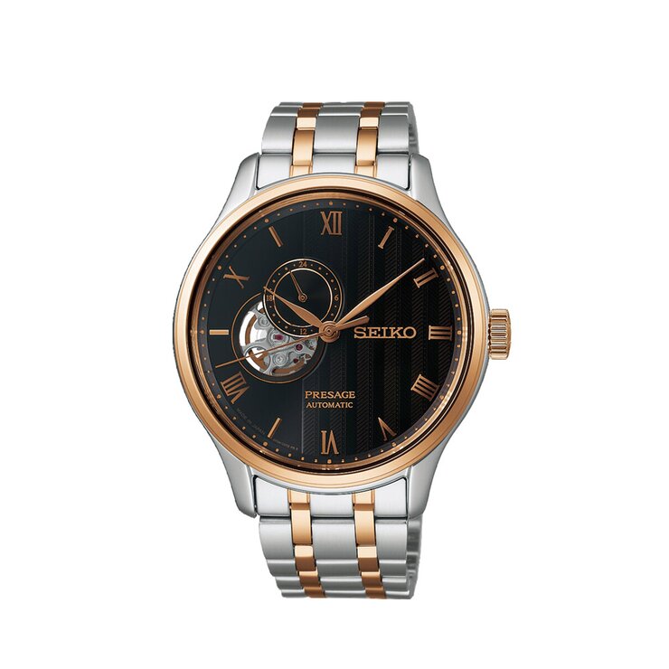 Seiko horloge met een kast in rosé pvd-coating op staal, met een wijzerplaat in het bruin en een diameter van 42 mm