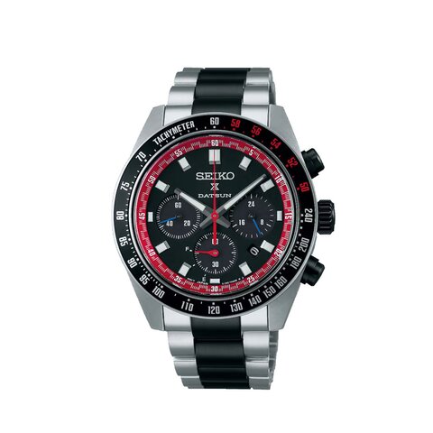 montre Seiko avec un boîtier en acier, un cadran noir et un diamètre de 41 mm