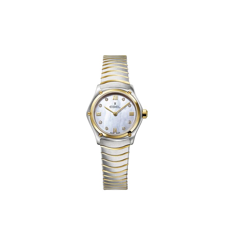 Ebel horloge met een kast in geel goud op staal, met een wijzerplaat in het parelmoer met  briljant en een diameter van 24 mm