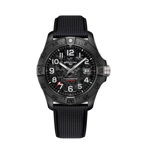 Breitling horloge met een kast in keramiek, met een wijzerplaat in het zwart en een diameter van 42 mm