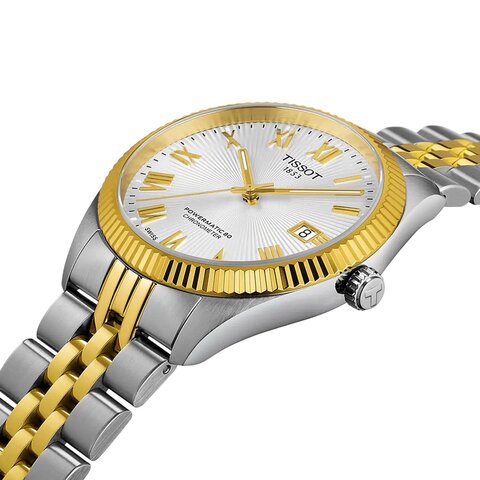 Tissot horloge met een kast in gele pvd-coating op staal, met een wijzerplaat in het zilver en een diameter van 39 mm