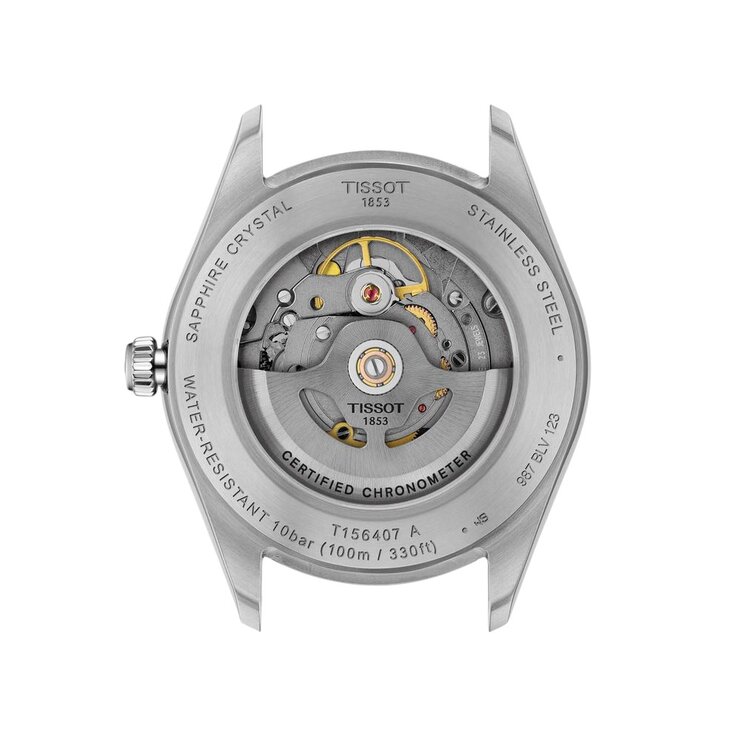 Tissot horloge met een kast in gele pvd-coating op staal, met een wijzerplaat in het zilver en een diameter van 39 mm