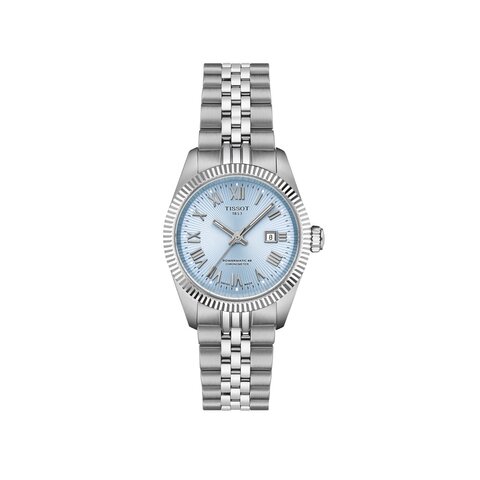 montre Tissot avec un boîtier en acier, un cadran bleu et un diamètre de 30 mm