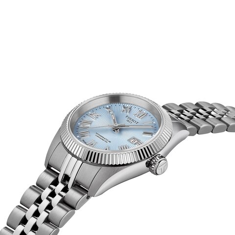 Tissot horloge met een kast in staal, met een wijzerplaat in het blauw en een diameter van 30 mm