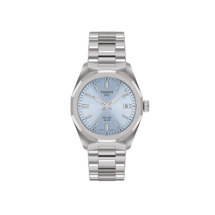 Tissot horloge met een kast in staal, met een wijzerplaat in het blauw en een diameter van 34 mm