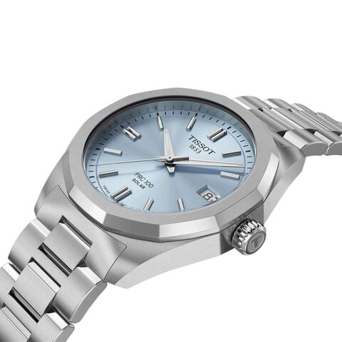 Tissot horloge met een kast in staal, met een wijzerplaat in het blauw en een diameter van 34 mm