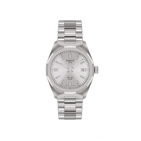 montre Tissot avec un boîtier en acier, un cadran argent et un diamètre de 34 mm