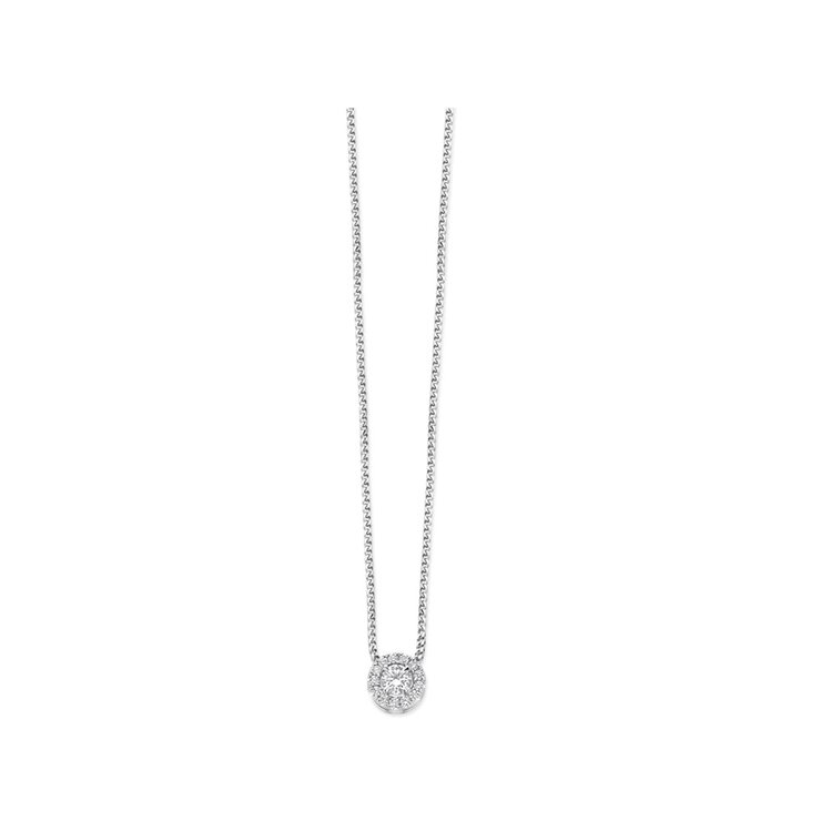 The Exclusive Collection ketting in wit goud 18kt met briljant (ronde diamant) van 0,23 karaat als hoofdsteen omringd door briljanten van 0,12 karaat