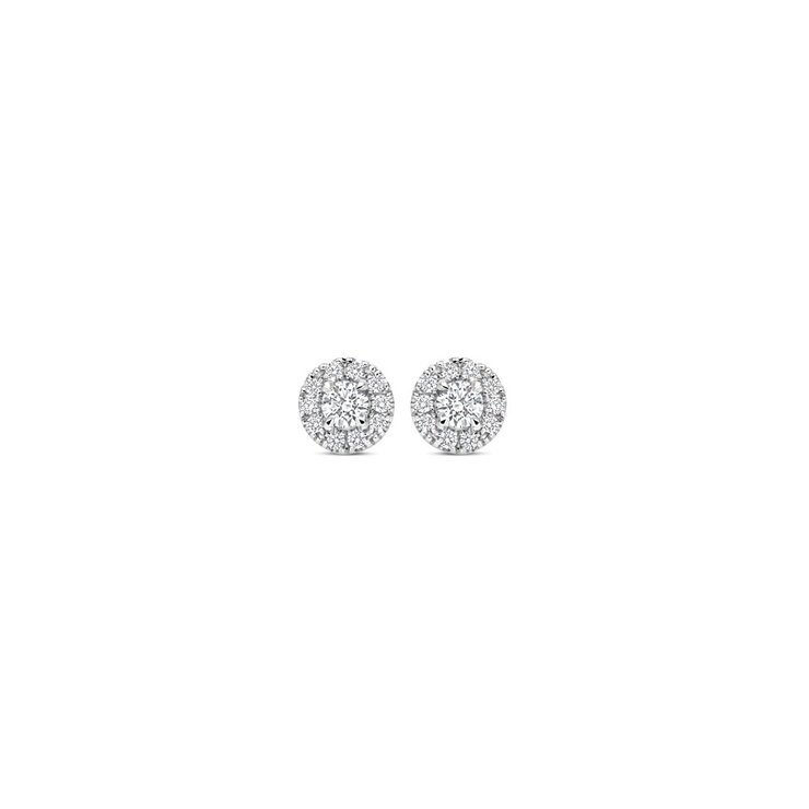 The Exclusive Collection oorringen in wit goud 18kt met briljant (ronde diamant) van 0,30 karaat als hoofdsteen omringd door briljanten van 0,15 karaat