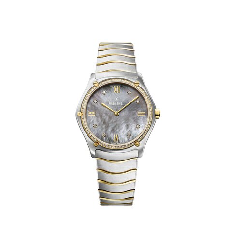 Ebel horloge met een kast in geel goud op staal, met een wijzerplaat in het parelmoer met  briljant en een diameter van 33 mm