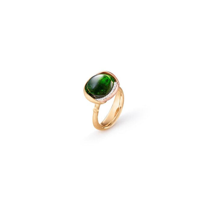 Ole Lynggaard ring in geel goud 18kt met toermalijn omringd door briljanten van 0,05 karaat