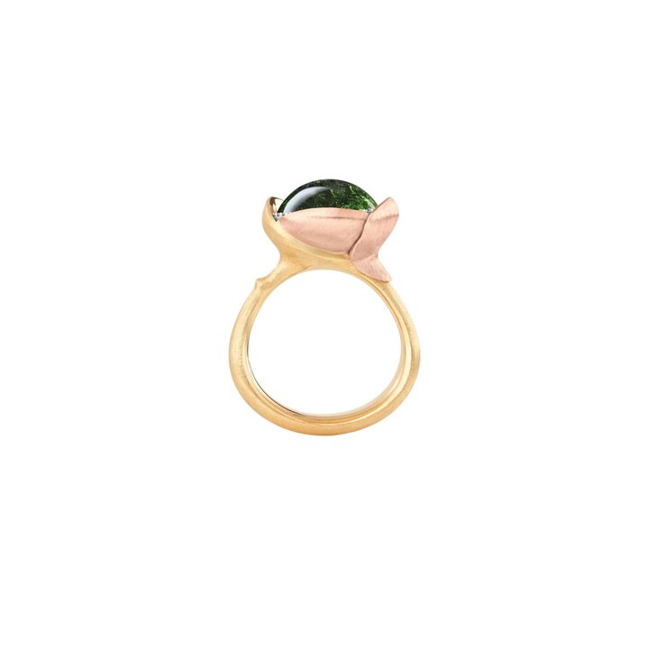 Ole Lynggaard ring in geel goud 18kt met toermalijn omringd door briljanten van 0,05 karaat