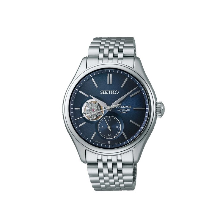 Seiko horloge met een kast in staal, met een wijzerplaat in het blauw en een diameter van 40 mm