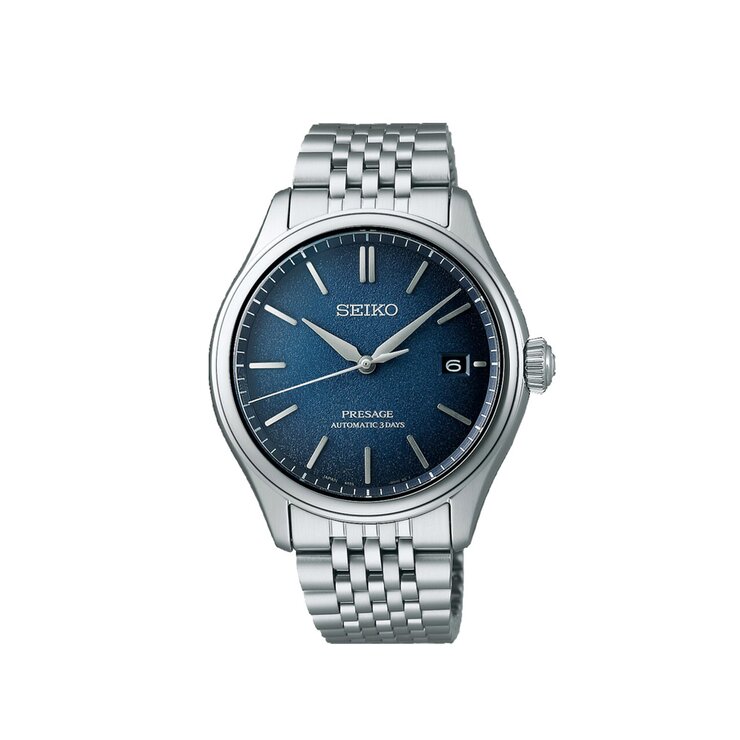 Seiko horloge met een kast in staal, met een wijzerplaat in het blauw en een diameter van 40 mm