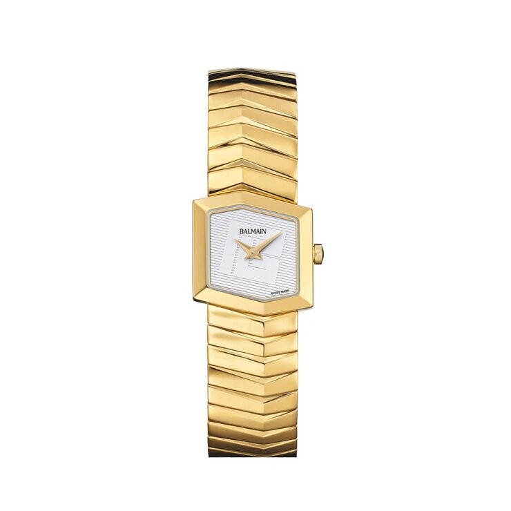 Balmain horloge met een kast in gele pvd-coating en een wijzerplaat in het wit