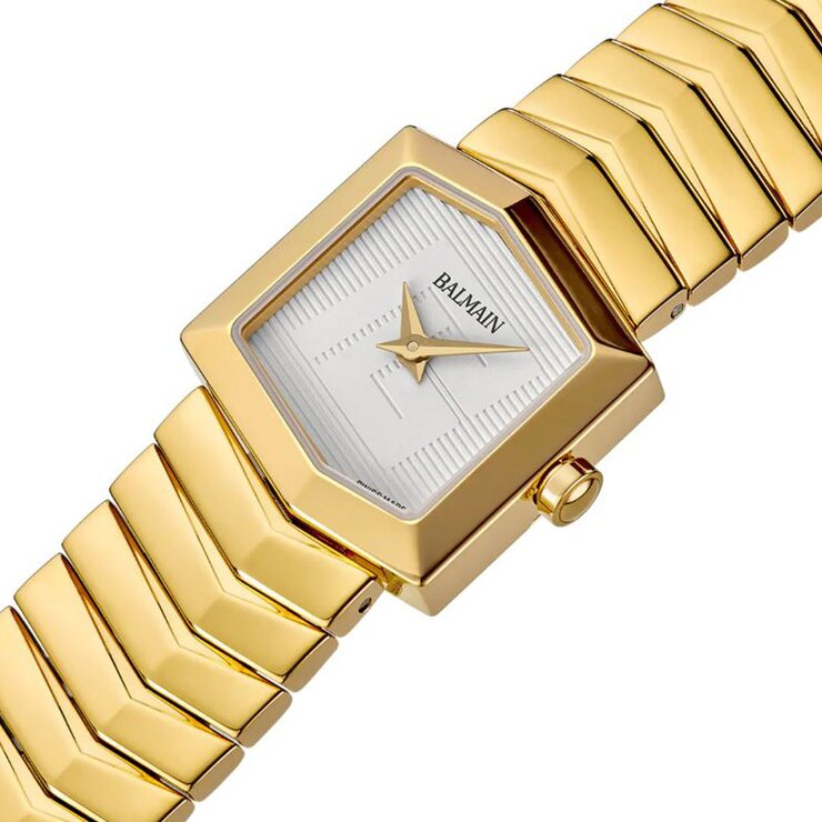 Balmain horloge met een kast in gele pvd-coating en een wijzerplaat in het wit