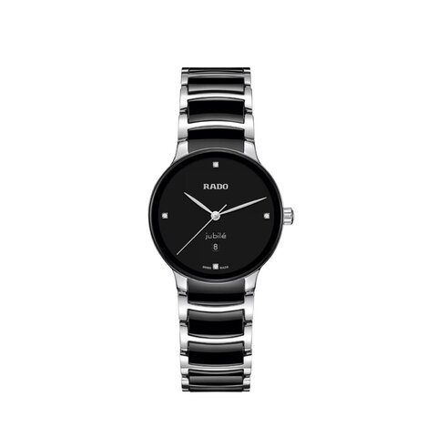 Rado horloge met een kast in staal, met een wijzerplaat in het zwart met briljant en een diameter van 30.5 mm
