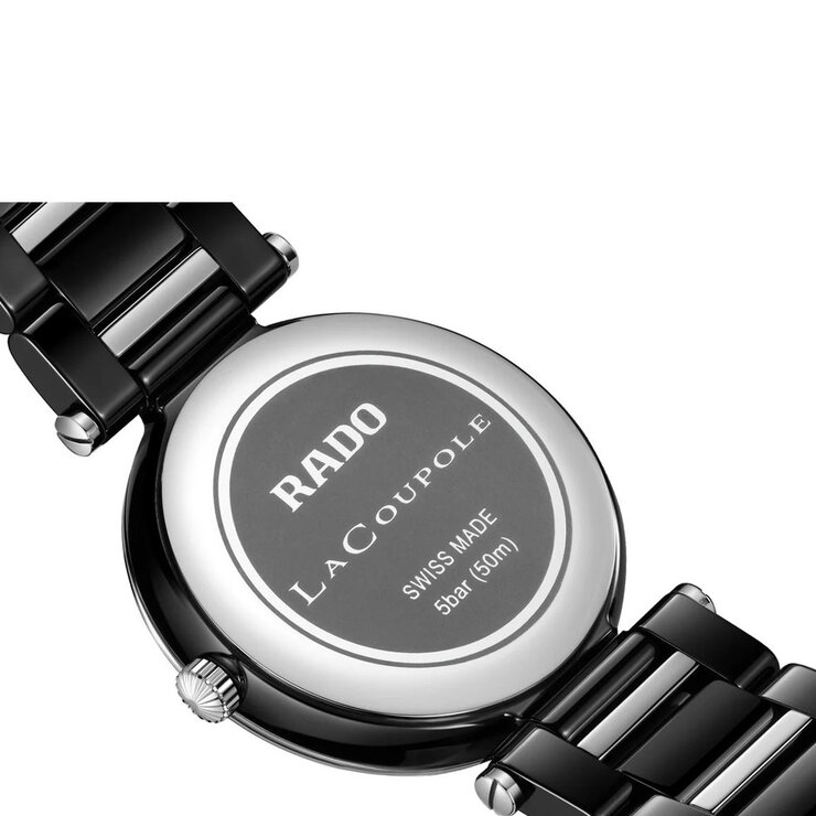 Rado horloge met een kast in keramiek, met een wijzerplaat in het zwart met briljant en een diameter van 31 mm