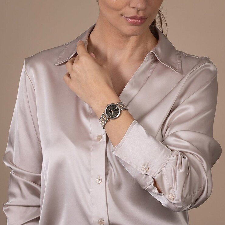 Rado horloge met een kast in keramiek, met een wijzerplaat in het grijs met briljant en een diameter van 31 mm