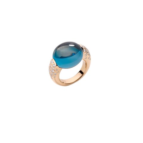 Pomellato ring in rosé goud 18kt met topaas london omringd door briljanten van 0,94 karaat