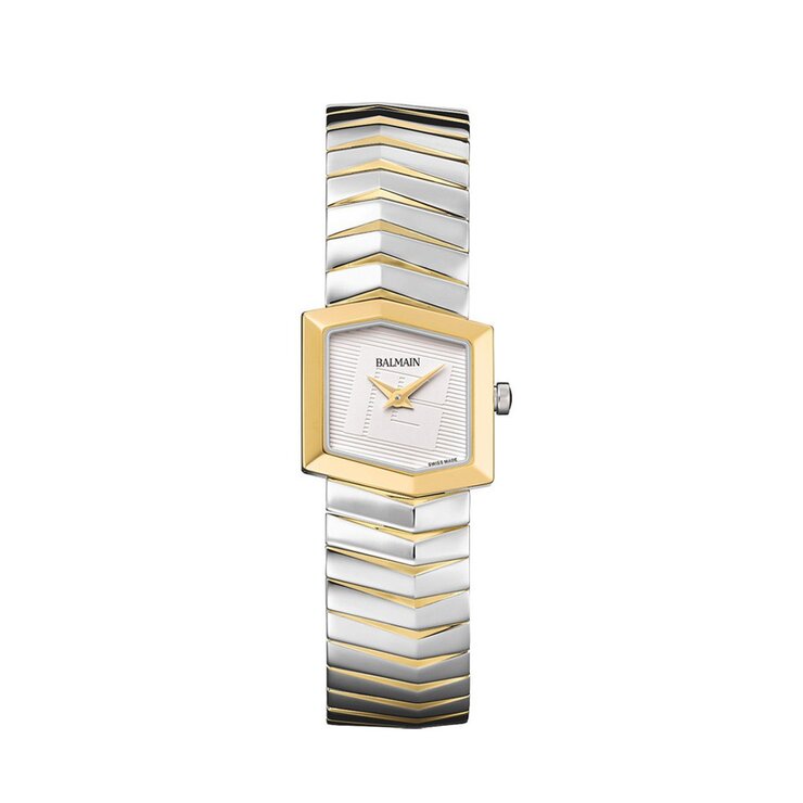 Balmain horloge met een kast in gele pvd-coating op staal en een wijzerplaat in het wit