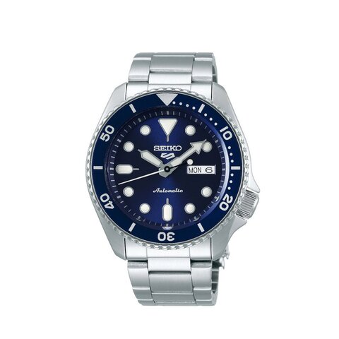 Seiko horloge met een kast in staal, met een wijzerplaat in het blauw en een diameter van 42.5 mm