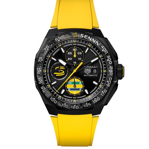 TAG Heuer horloge met een kast in titanium, met een wijzerplaat in het zwart en een diameter van 44 mm