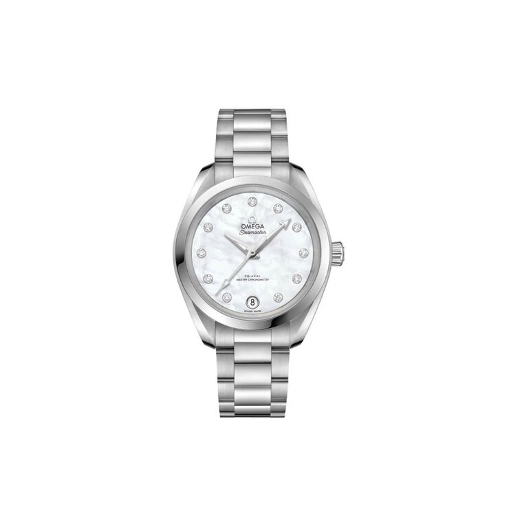 Omega horloge met een kast in staal, met een wijzerplaat in het parelmoer met  briljant en een diameter van 30 mm