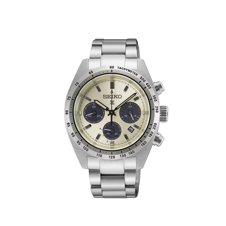 Seiko horloge met een kast in staal, met een wijzerplaat in het beige en een diameter van 39 mm