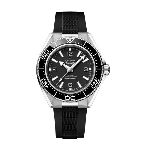 Omega horloge met een kast in keramiek op staal, met een wijzerplaat in het zwart en een diameter van 42 mm