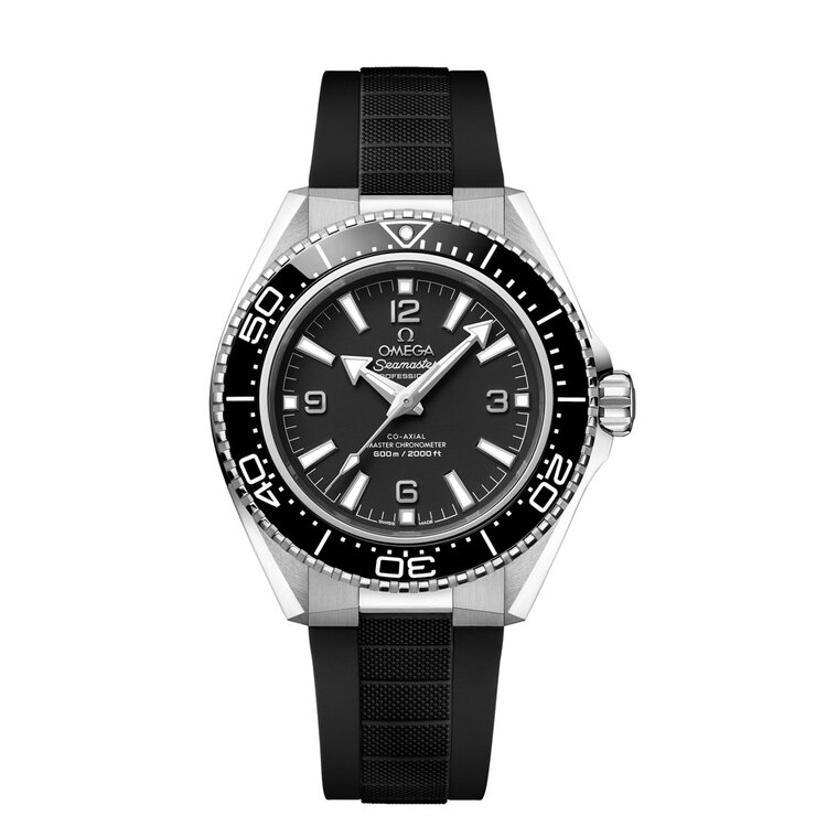 Omega horloge met een kast in keramiek op staal, met een wijzerplaat in het zwart en een diameter van 42 mm