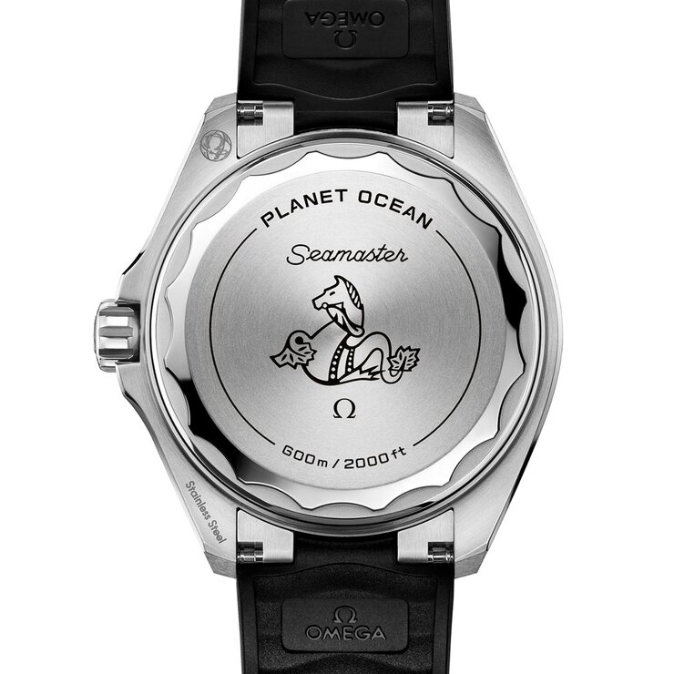 Omega horloge met een kast in keramiek op staal, met een wijzerplaat in het zwart en een diameter van 42 mm