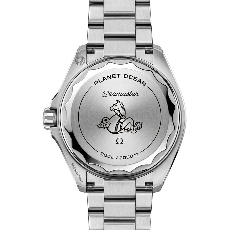 Omega horloge met een kast in keramiek op staal, met een wijzerplaat in het zwart en een diameter van 42 mm