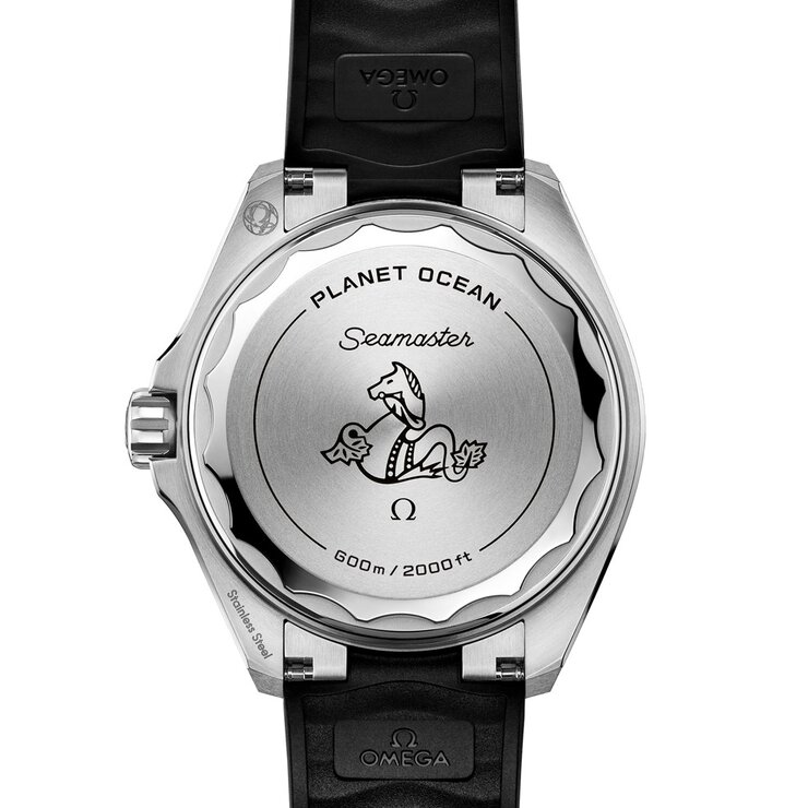 Omega horloge met een kast in keramiek op staal, met een wijzerplaat in het zwart en een diameter van 42 mm