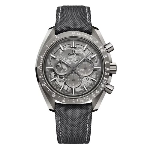 Omega horloge met een kast in keramiek, met een wijzerplaat in het grijs en een diameter van 44 mm