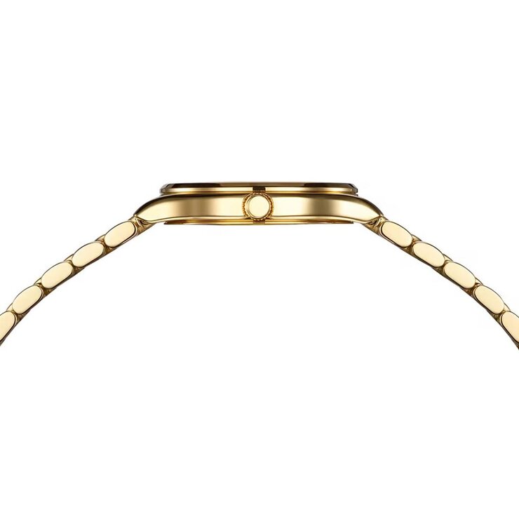 Balmain horloge met een kast in gele pvd-coating, met een wijzerplaat in het parelmoer met  briljant en een diameter van 32 mm